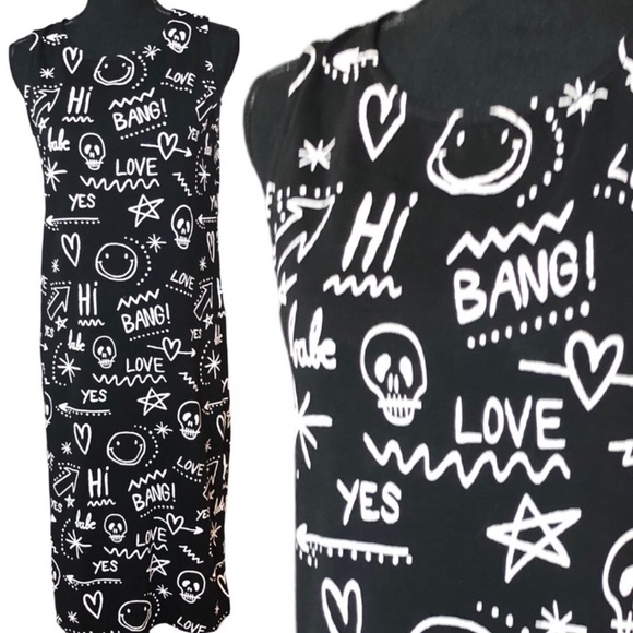 ASOS Graffiti Print Sleeveless Dress Sz 12 - Picture 3 of 11